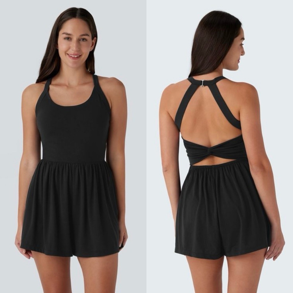 Halara Black Pocket 2 in 1 Romper Easy Peezy XS Cut Out Back Tennis Pickeball